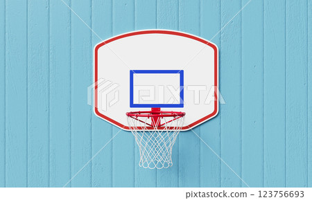 Basketball Backboard with Blue Wood Wall. 3D Rendering Basketball Backboard with Blue Wood Wall. 3D Rendering 123756693