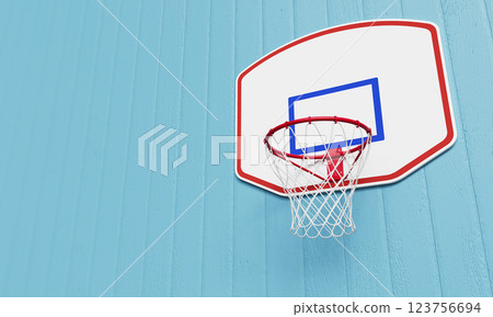 Basketball Backboard with Blue Wood Wall. 3D Rendering Basketball Backboard with Blue Wood Wall. 3D Rendering 123756694