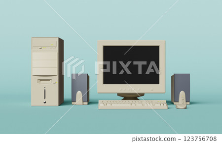 Old Desktop Computer Set. 3D Rendering 123756708