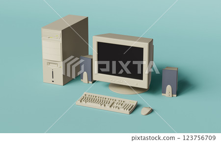 Old Desktop Computer Set. 3D Rendering 123756709