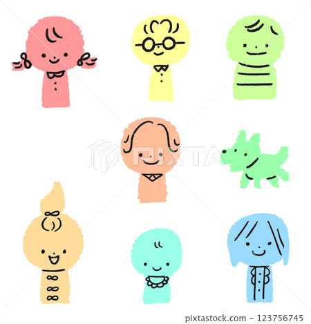 各種面部表情的圖示插圖集 各種面部表情的圖示插圖集 123756745