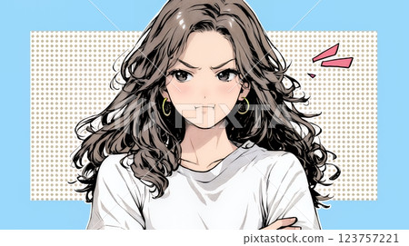 Annoyed woman puffing out her cheeks and folding her arms 123757221