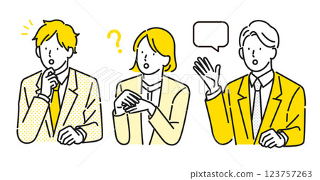 Illustration set material: Business person thinking, worrying, and troubled facial expression patterns Illustration set material: Business person thinking, worrying, and troubled facial expression patterns 123757263
