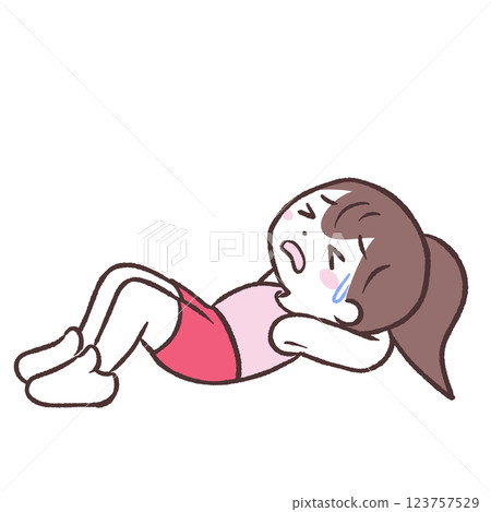 Illustration of a woman lying down sweating Illustration of a woman lying down sweating 123757529