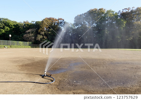 Baseball field watering maintenance in progress 123757629