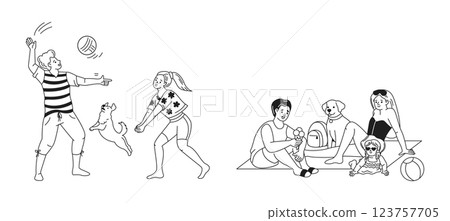 Friends playing and relaxing on the beach 123757705