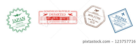 Colorful Passport Stamps from Various Countries 123757716