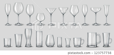Complete collection of glassware for beverages Complete collection of glassware for beverages 123757738