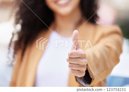 Thumbs up, happy and woman in agreement with sale while in the city of Amsterdam. Girl with emoji hand for goal, thank you or happiness while shopping for fashion with smile and mock up space Thumbs up, happy and woman in agreement with sale while in the city of Amsterdam. Girl with emoji hand for goal, thank you or happiness while shopping for fashion with smile and mock up space 123758231