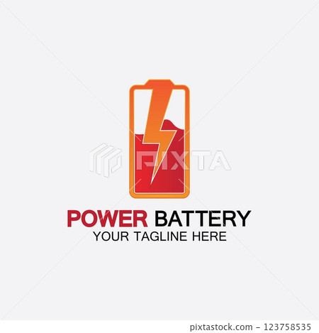 Power Battery Logo icon vector illustration Design Template.Battery Charging vector icon.Battery power and flash lightning bolt logo 123758535