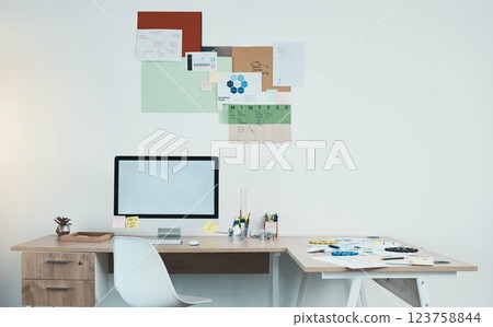 Office desk, screen mock up and creativity design fashion project management, advertising agency or marketing startup background. Computer desktop monitor mockup for productivity or software planner Office desk, screen mock up and creativity design fashion project management, advertising agency or marketing startup background. Computer desktop monitor mockup for productivity or software planner 123758844