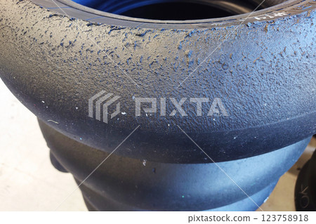 Worn slick tires 123758918