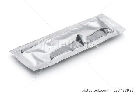 Silver foil packaging sachet Silver foil packaging sachet 123758985