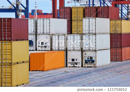 Manufacturing container, shipping logistics and warehouse cargo, commercial economy and industrial factory stock in Singapore. Supply chain production, freight distribution and global export trade Manufacturing container, shipping logistics and warehouse cargo, commercial economy and industrial factory stock in Singapore. Supply chain production, freight distribution and global export trade 123759052