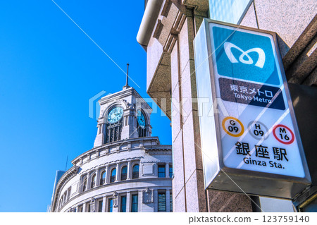 日本東京城市景觀：邁向新時代…藍天映襯下的銀座站和銀座精工之家（第 7 屆） 123759140