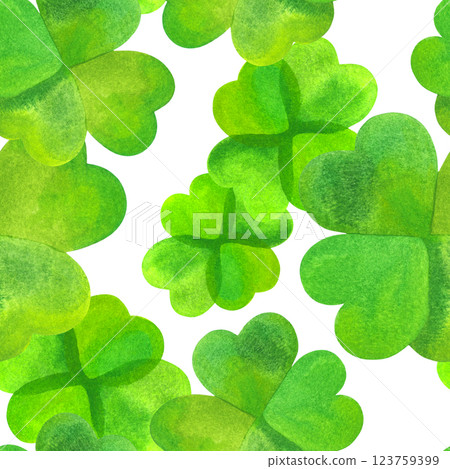 Seamless watercolor pattern for St Patrick's day, abstract four leaf clovers Seamless watercolor pattern for St Patrick's day, abstract four leaf clovers 123759399