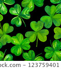 Seamless watercolor pattern for St Patrick's day, green Irish shamrocks 123759401