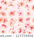Spring watercolor seamless pattern. Watercolour florals. Pink flowers 123759408