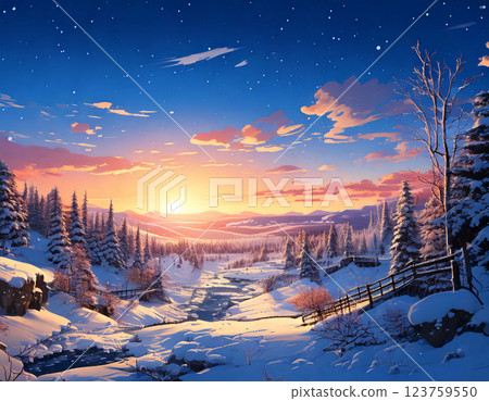 在黃昏的風景在冬天 123759550