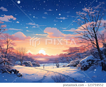Dusk of snowy scenery 123759552