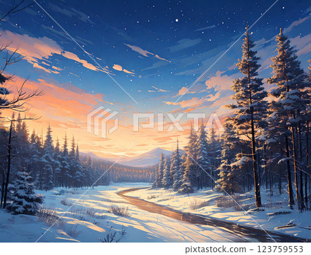 Forest path at winter twilight 123759553