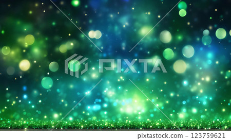夢幻般的綠色和藍色光散景背景 123759621