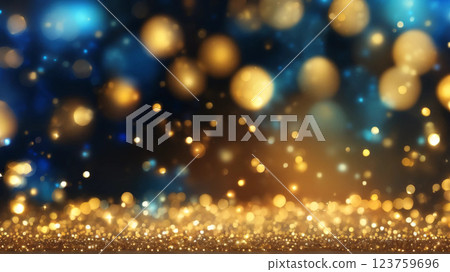 Fantastic gold and blue light bokeh background 123759696