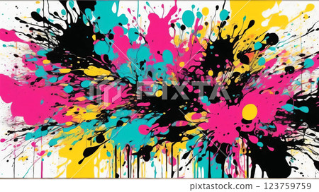 Colorful paint splashes - energetic abstract art 123759759