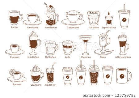 Line art illustration set of coffee cups 123759782