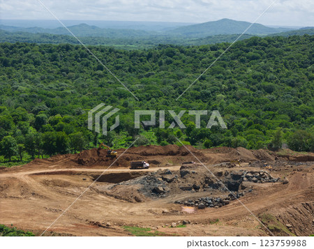 Geogological quarry mine aerial drone view 123759988