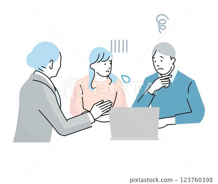A young couple consulting a female advisor - Consultation when in trouble - Advice vector illustration material 123760398