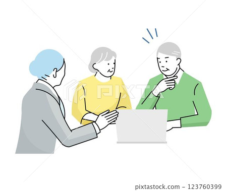 Senior couple consulting with a female advisor - Consultation - Advice business scene vector illustration material 123760399