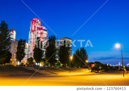Seoul, Yeouido Han River Park at night 123760415