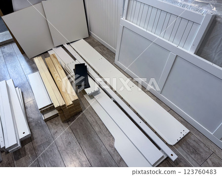 A set of elements for assembling an ottoman. 123760483