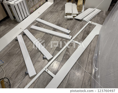 A set of elements for assembling an ottoman. 123760497