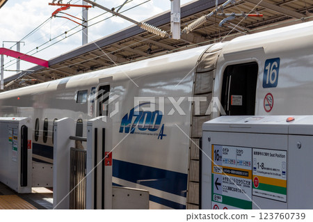 Nozomi Shinkansen waiting to depart at the station [Sanyo Shinkansen Okayama Station] 123760739