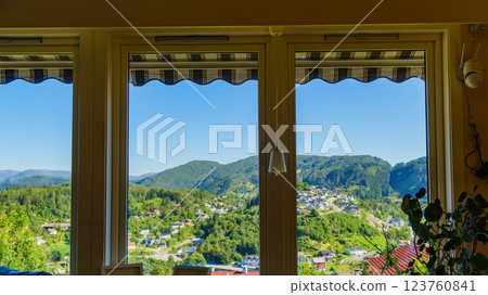 House window with norwegian landscape 123760841