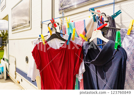 Clothes hanging to dry outdoor at caravan Clothes hanging to dry outdoor at caravan 123760849