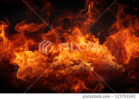 Fire flames on black background. Blaze fire flame background and textured 123761042