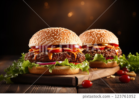 delicious and fresh cheeseburger on black background 123761052
