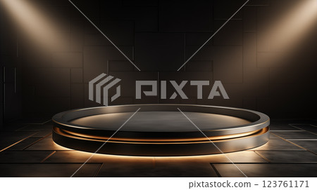 Background elegant studio gold pedestal podium presentation cloth backdrop design. Gold podium background 123761171