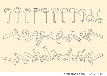 Mechanical engineering drawings on sepia background. Cutter, assembly tool with replaceable multi-faceted plate. Technical Design. Cover. Blueprint. Vector illustration. 123761353