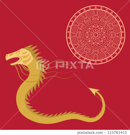Vector Chinese folklore gold Dragon suitable for Chinese New Year. Symbol of Chinese mythology. Magic reptile. Traditional monster of China. Chinese zodiac icon. Fantasy animal 123761415
