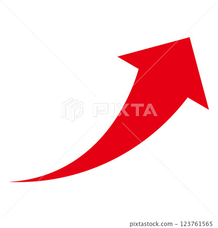 白色背景上向右上升的紅色箭頭的簡單圖示 123761565
