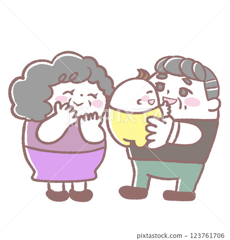 Illustration of a senior couple holding their grandchild Illustration of a senior couple holding their grandchild 123761706