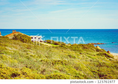 Caravan on beach by Punta Mala, Alcaidesa Spain 123761977