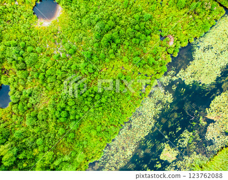 Krutynia river Masuria, Poland. Aerial view 123762088