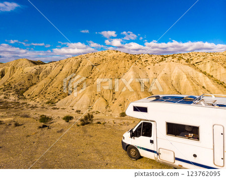 Caravan on Tabernas desert, Spain 123762095
