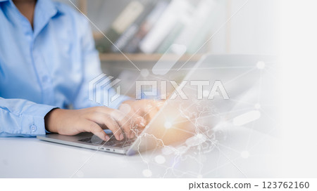Digital technology, Internet network connection, Innovative technology background, Big data, Digital marketing IoT internet of things, Human using modern computer surfing internet futuristic metaverse 123762160