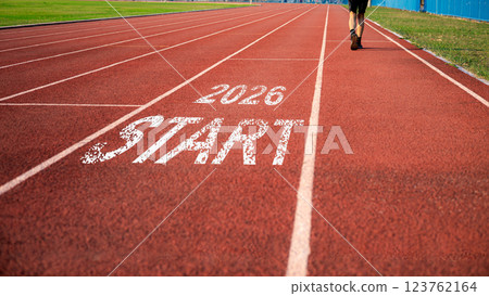 Word start 2026 written on athletics track preparing for new year for challenge and change, New year resolution 2026 concept,  Planning and the goal to success, Beginning of new season. 123762164